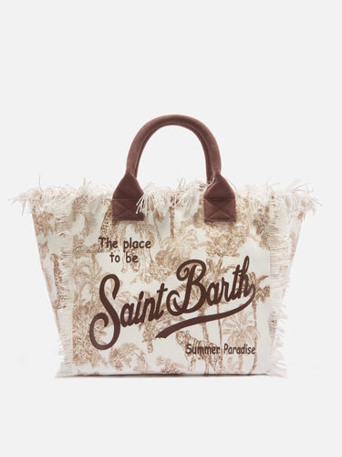 Borsa mare MC2 Saint Barth in cotone Toile De Jouy Marrone - Crush Store