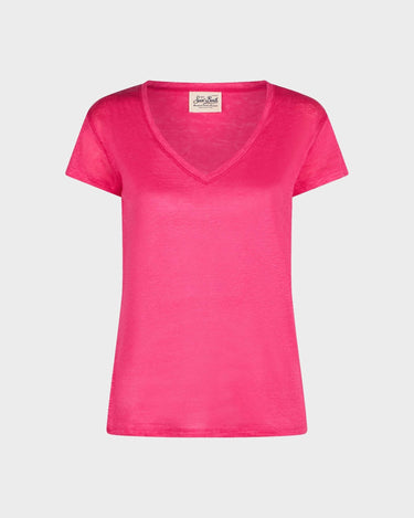 T-shirt Donna MC2 Saint Barth Eloise scollo a V in lino - Crush Store