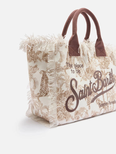 Borsa mare MC2 Saint Barth in cotone Toile De Jouy Marrone - Crush Store